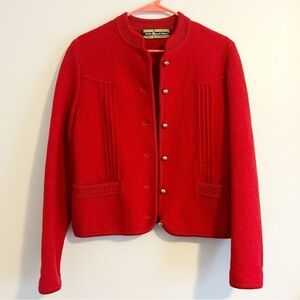 Vintage Red Wool Cardigan Sweater with Beautiful Buttons Made in Austria